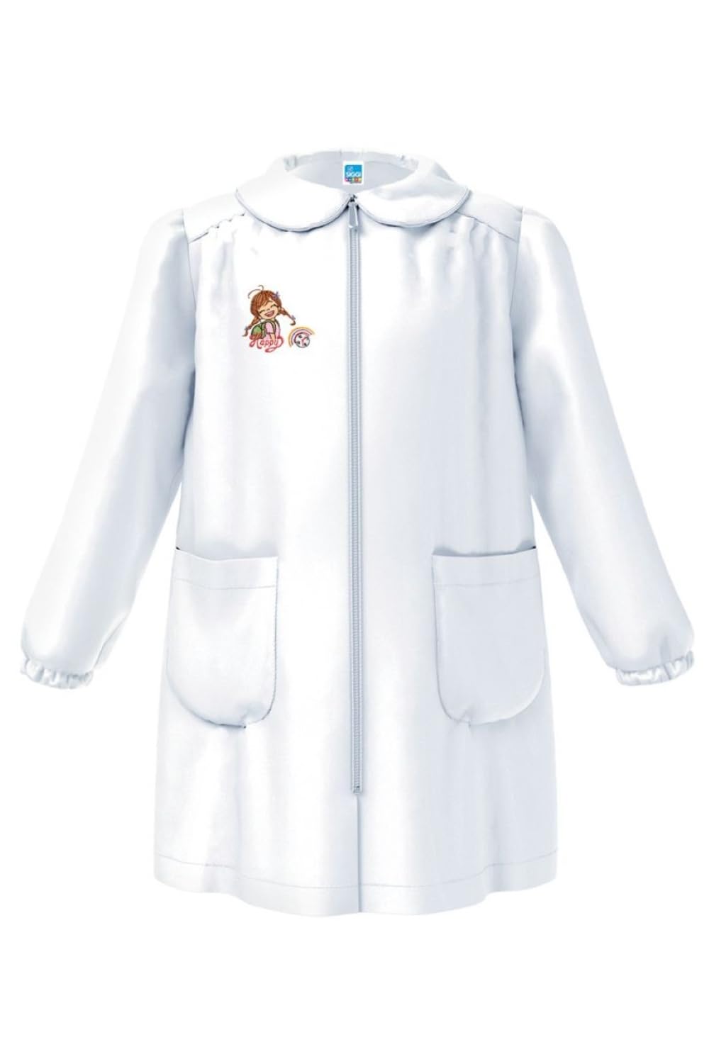 Grembiule Asilo Bambina Siggi Happy School Con Zip - Bianco Rosa - Taglie 2-8 Anni