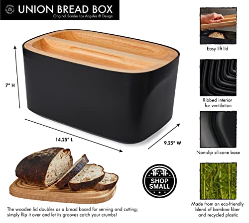 Sonder Los Angeles, Modern Bamboo Fiber (Black) Bread Box For Kitchen Countertop With Reversible Wood Serving Lid, Homemade Bread Storage 14.25 X 9.25 X 7In, Storage Bin And Bread Container #TOP1