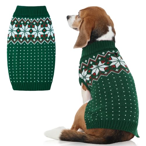 FUAMEY Dog Christamas Sweater, Warm Dog Sweater Classic Snowflake New Year Turtleneck Sweaters Knitwear Cold Weather Dogs Pullover for Small Medium Do