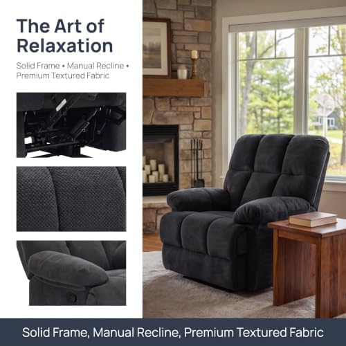 Image of Queen Manual Rocker Recliner Chair with Adjustable Backrest, Black