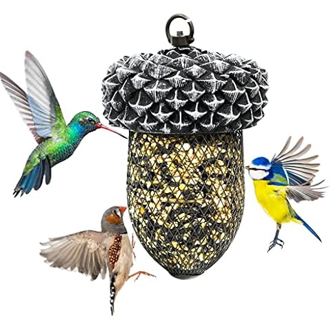 BluBell® Acorn Bird Feeder - Garden Hanging Bird Feeding Station For Wild Birds - Rustic Style Outdoor Decoration Gifts For Wildlife. Garden Cage Bird Ornaments Tray Bath Cover