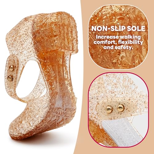 techcity Girls Princess Costumes Jelly Flats Snow Queen Dance Party Birthday Cosplay Shoes Open Toe Dress Up Sandals for Toddler, Little Kids3