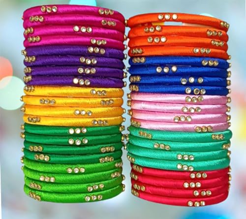 Image of Blue jays hub Silk Thread Bangles New kundan Style Multi color Set Of 20 for Women /Girls