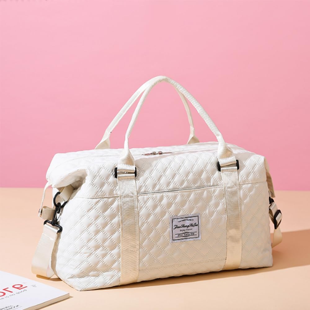 Cute Travel Bag Weekend White Duffel Cute Overnight Gym Tote Carry On Bag for Women (Ivory White) - Image 2