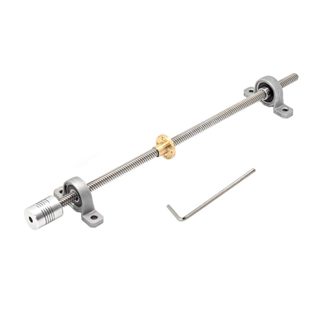 330mm 8mm T8 Lead Screw Set Lead Screw+ Copper Nut + Coupler+Hexagon Wrench + Pillow Bearing Block for 3D Printer (330mm, Vertical)