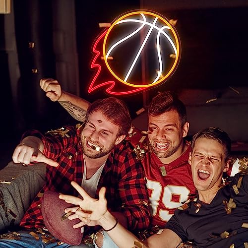Image of Basketball Neon Sign, 12.6x11.6 Inch Basketball Led Neon Light, Dimmable LED Neon Signs for Wall Decor, Wall Decor Aesthetic, Sports Neon Signs for Room Bedroom Shop Decor, Gift for Christmas Birthday