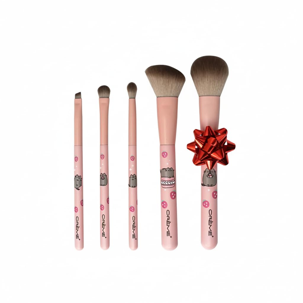 The Crème Shop X Pusheen, Pretty Finish Makeup Brush Set, Eyeshadow Brushes, Blush Brush, Powder Brush, Vegan Makeup Brushes (5 pc)