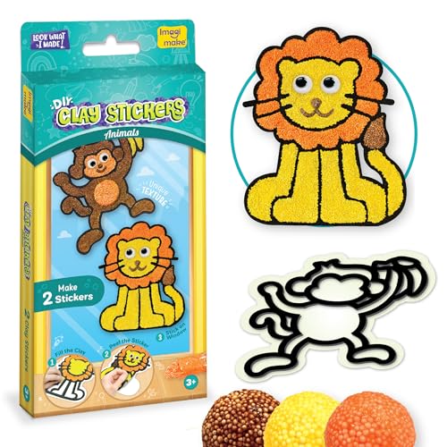 Image of Imagimake DIY Clay Stickers Animals | Create 2 Unique DIY Stickers Using Air Dry Clay | No Mess, Travel-Friendly | Birthday And Return Gifts For Kids Ages 3,4,5,6,Multicolor