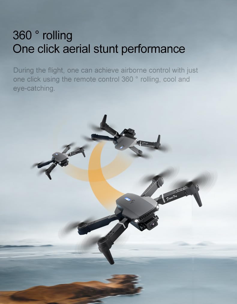 Tiempo de vuelo prolongado Aeronave de control remoto, dron 4K/30 FPS, Cuádruplocoptero plegable con función de retorno automático (Control remoto común + 2 cámaras + 3 baterías)