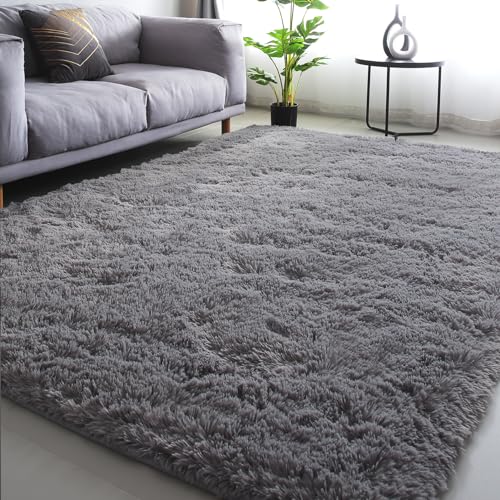 Gray Shag Area Rug 8x10, Plush Fuzzy Indoor Carpet