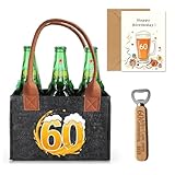 Geschenk 60 Geburtstag, Männerhandtasche Bier mit Flaschenöffner und Grußkarten für Männer, Lustige Geschenke zum 60. Geburtstags, Männerhandtasche Bier Flaschenträger für 6 Bierflaschen (60th)
