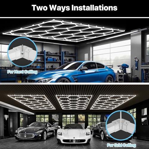 hyperlite gen 2 hexagon garage lights 624w 62400lm 15 grids hexagon led lights 6500k ultra bright honeycomb hex lights easy install durable design for garage car detailing workshops gym