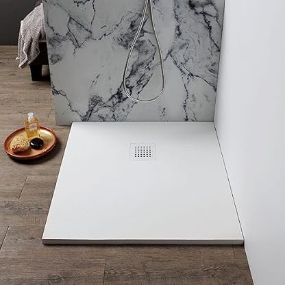 80X80 weiße Duschwanne mit Steinoptik aus Harz | Muse – Bild 3
