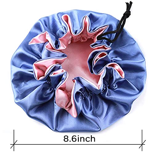 Image of Extra Large Adjustable Double Layer Satin Hair Bonnets with Drawstring for Women Night Sleeping Long Silky Satin