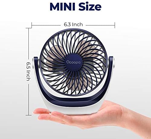 OCOOPA Wentylator USB, mały wentylator biurkowy, silny przepływ powietrza, cicha praca 3 prędkości, głowica obrotowa 360 °, przenośny, odpowiedni do biura, domu i na zewnątrz (Ciemnoniebieski)