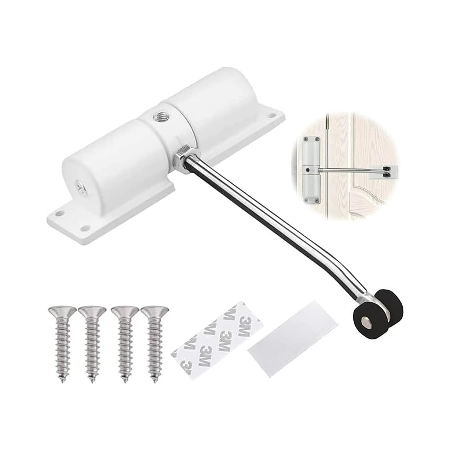 - RENVA Heavy-Duty Pneumatic Storm Door Closer – Durable, Adjustable, Quiet-Closing with Hold-Open Feature (White Small Door Closer)