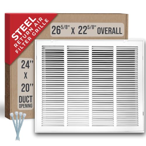 Image of Fits 24x20 Duct Opening | Steel Return Air Filter Grille by Handua [Removable Door] for 1-inch Filters | Vent Cover Grill | White | HVAC Cold Air Intake Grille | Out Dim: 26 5 /8 inchW X 22 5 /8 inchH