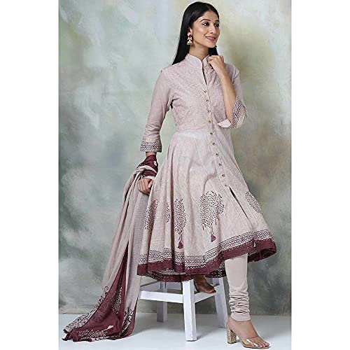Image of BIBA Women Cotton Asymmetric Solid Suit Set