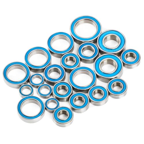21 Pcs Heavy Duty Silver Blue RC Bearing Kit Rust-Proof Steel Sealed Ball Bearings Compatible with 1/10 Traxxas Slash Stampede 4x4 4WD VXL RC Crawler...