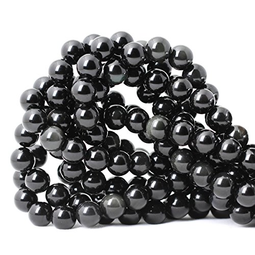 Cheavian 35Pcs 10Mm Natural Black Obsidian Gemstone Round Loose Beads Crystal Energy Stone Healing Power For Diy Jewelry Making 1 Strand 15" #TOP2
