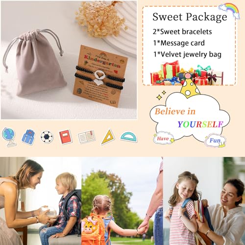 Image of P. BLAKE First Day of Kindergarten Bracelet Back to School Gifts Mommy and Me Matching Bracelets Set for Mother Daughter Son Girls Boys Jewelry Gifts