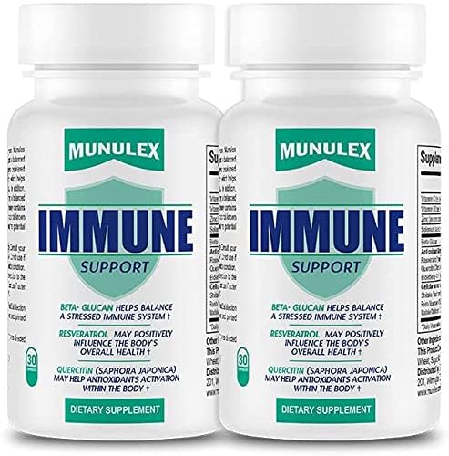 Munulex Suplemento de apoyo inmunológico  Con beta-glucano, resveratrol, quercetina, saúco, complejo avanzado de hongos + zinc, selenio y vitaminas