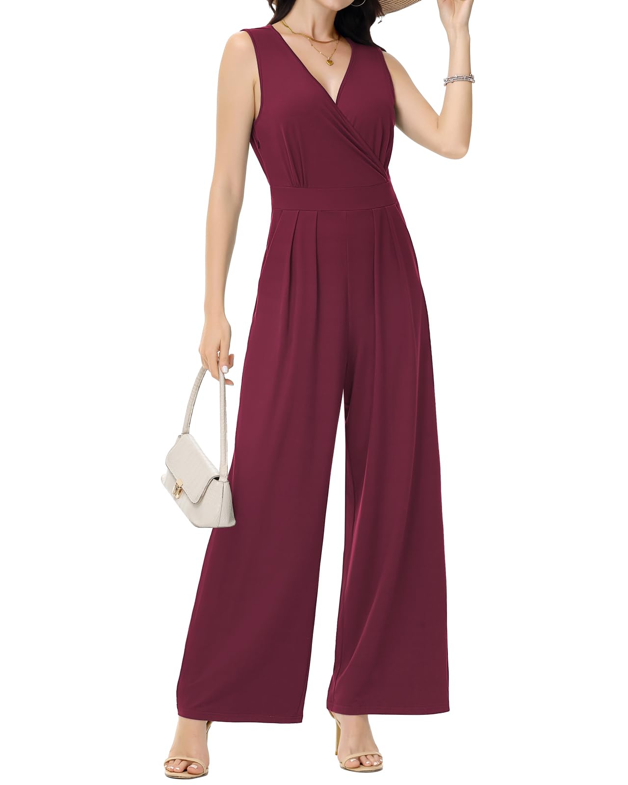 Tanmolo Damen Jumpsuit Elegant Festlich Sommer Ärmellos Overall Weites Bein Romper Mit Taschen Kurz