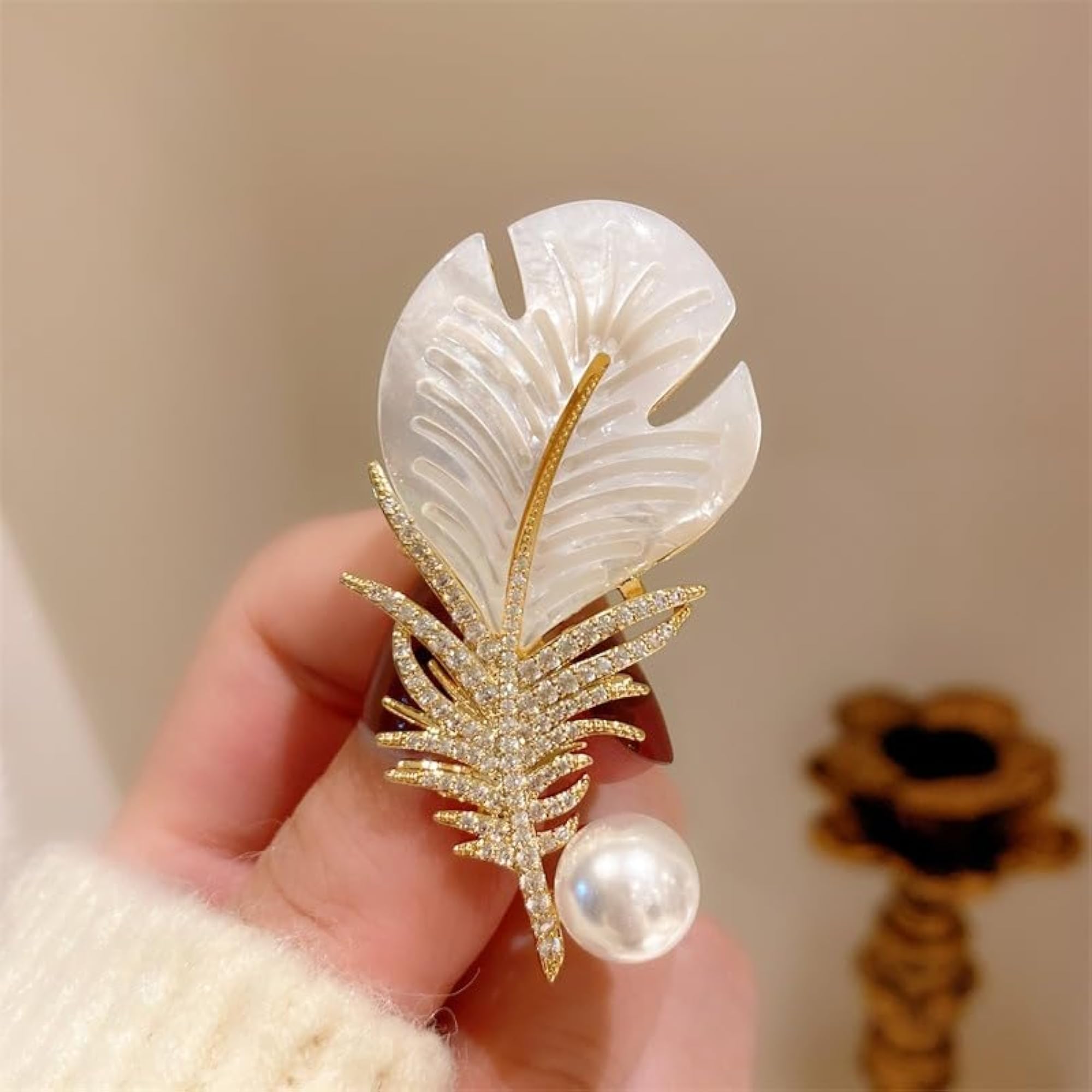Women's Pearl Feather Brooch Pin, Clothing Accessory