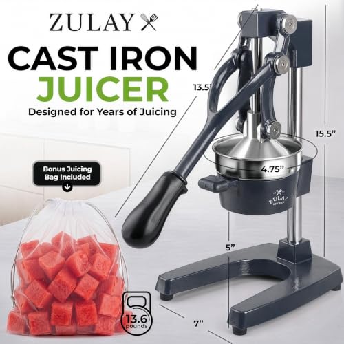 Image of Zulay Kitchen Cast Iron Juicer - Heavy Duty Manual Juicer with Detachable Strainers for Easy Cleaning, Orange Juice Press for Citrus Fruits, Perfect for Bartenders, Juice Lovers & Health Enthusiasts
