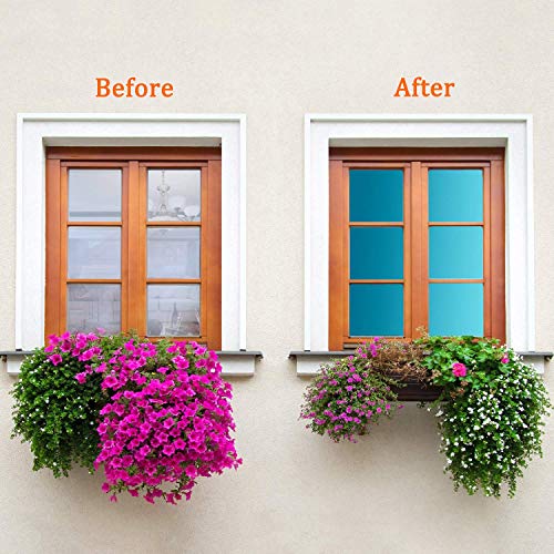 Privacy Window Film One Way Mirror Adhesive Reflective Window Tint Anti Uv Heat Control Glass Film For Home And Office Daytime Privacy Protection 17.7Inch X 10Feet, Silver&Blue #TOP2