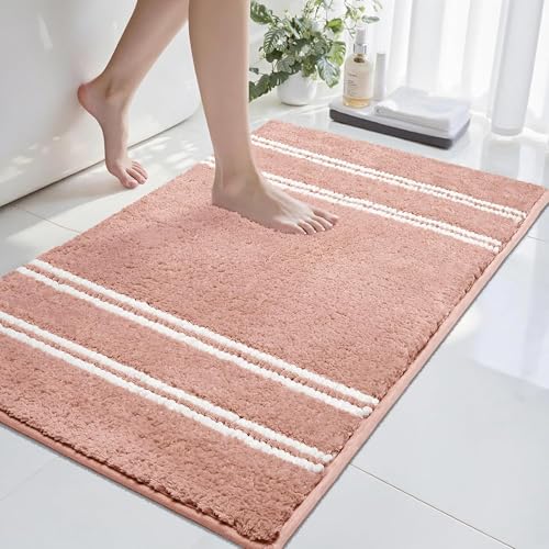 Tyrot Bathroom Rugs Non Slip Washable 24x17 Ultra Soft Super Absorbent Bath Rugs for Bathroom Floor Shaggy Chenille Bath Rug Microfiber Plush Quick Dry Bath Mat for Bathtub Sink and Shower Coral