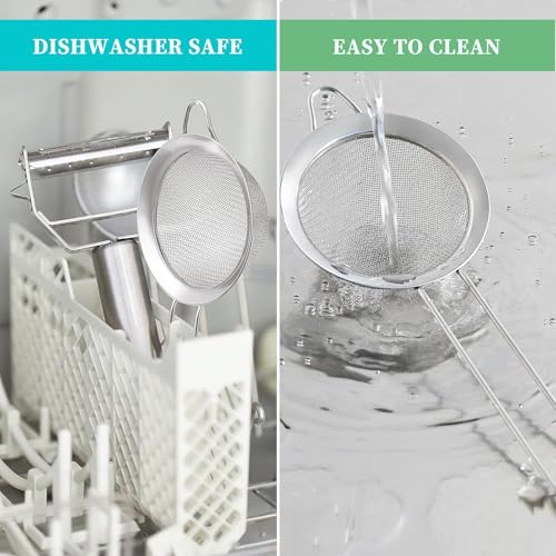 Image of 3.35 Inch Silver Fine Mesh Strainer, Stainless Steel Metal Handheld Small Mini Sieve Strainer, Kitchen Food Strainer with Handle for Cocktail, Tea, Coffee and Juice