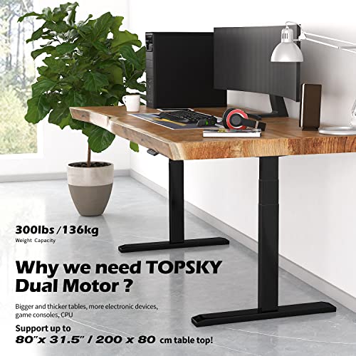 Topsky Dual Motor 3 Stage Electric Adjustable Standing Desk Black Frame 300Lb Load Capacity With 58.3’’X26.8’’ Oak Board #TOP2