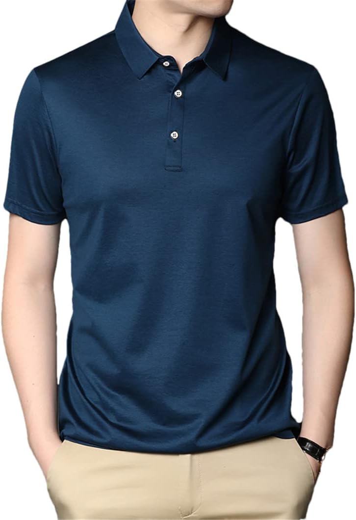 Herren-Poloshirts Aus Bambus-Viskose, Kurzrmelig, Seidig, Mnnliches  Revers, Solides Business-Freizeithemd : Amazon.de: Fashion