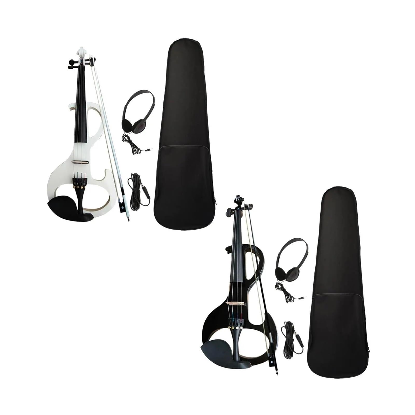 Ensemble De Violon Électrique 4/4 Avec Étui Archet Et Casque Noir