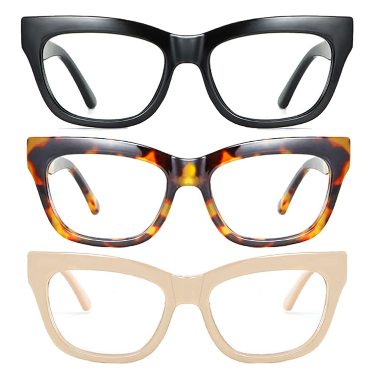 Image of 3Pack Bling Square Cateye Reading Glasses For Women Men Spring Hinges Blue Light Blocking Computer Readers (black /leoaprd /champagne, 2.5, multiplier x)