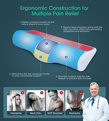 Cervical Neck Pillows For Pain Relief Sleeping, High-Density Memory Foam Pillow Neck Bolster Support Pillow Neck And Shoulder Relaxer, Neck Decompression Devices Orthopedic Roll Pillow For Bed Office #TOP2