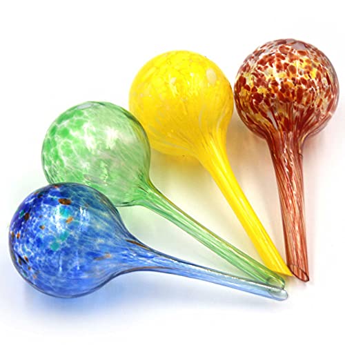 Plant Watering Globes, 4 pcs Multicolored Glass Automatic Water System, Self Watering Globes for Plants, Colorful Hand-Blown Glass Plant Watering System (Small)