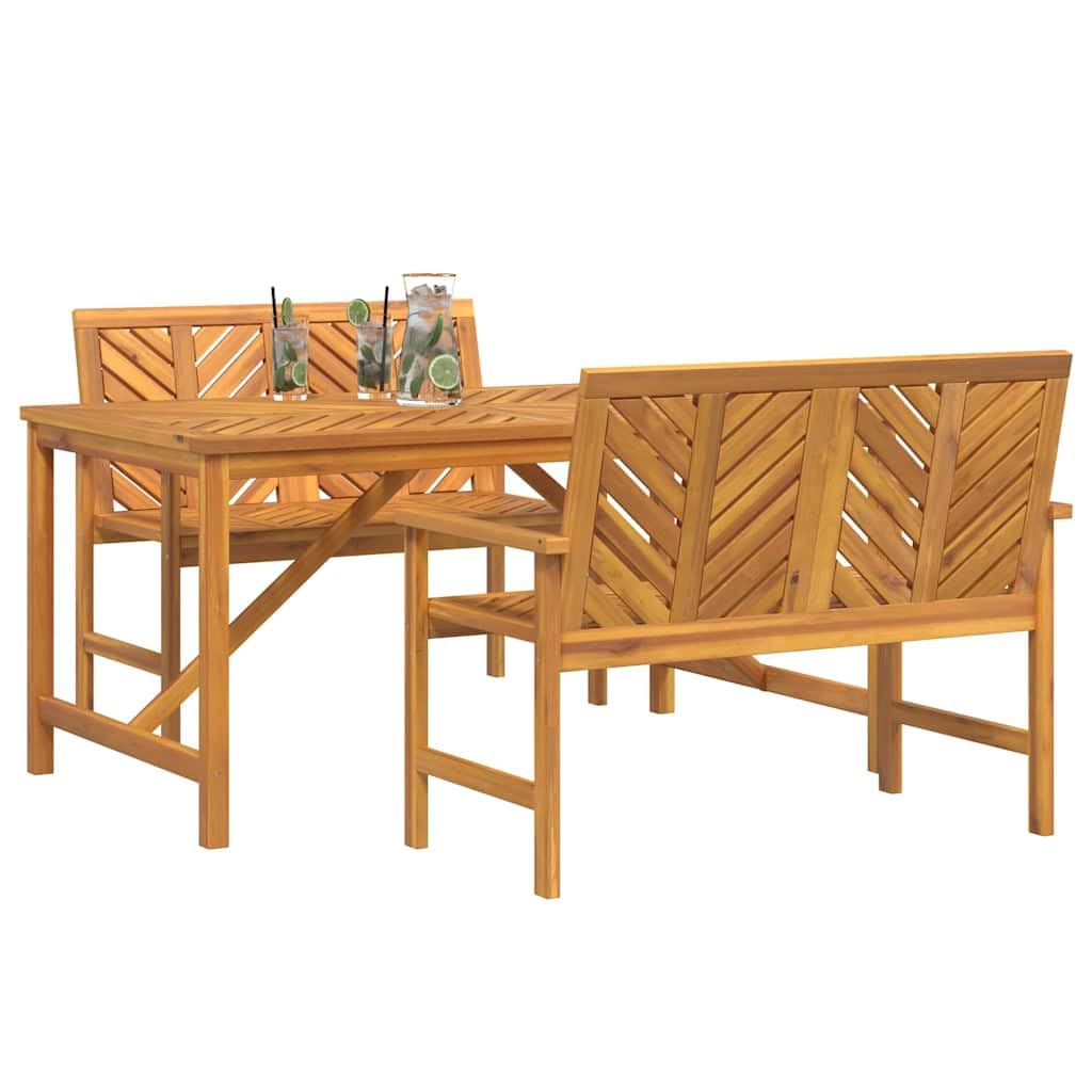 Set da pranzo da giardino in legno di acacia massiccio, marrone, 3 pezzi, con robusto tavolo da pranzo e panca da giardino, oliato, rettangolare, ideale per terrazza, balcone, esterno, facile