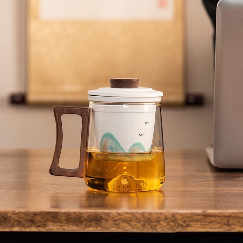 Tasse à thé Tasse à thé en verre filtré avec revêtement en céramique et poignée en ébène Récipient de trempage