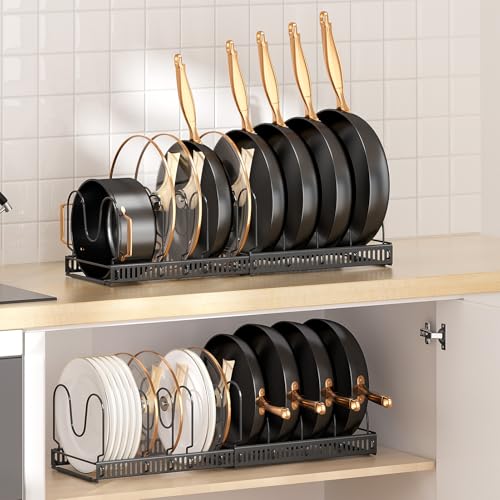 MUDEELA Pots and Pans Organizer under Cabinet, Expandable Pan Lids Organizers inside Cabinet with Adjustable Dividers, Kitchen Storage Organization Pot Holder Cookie Sheet & Cutting Board Organizer - Image 8