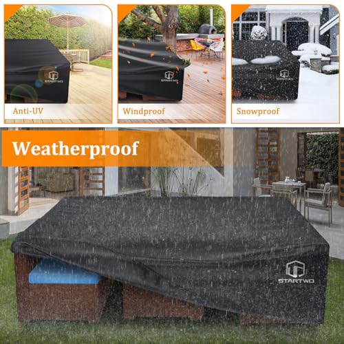 STARTWO Patio Furniture Covers Waterproof, Outdoor Furniture Set Cover for 7-12 Seats Sectional Sofa Table Chairs Anti-UV Tear-Resistant 500D Heavy Duty,110"x84"x28", Black - Image 6