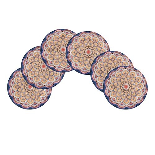 Image of LaVichitra Cotton Table Placemat | Dining Table Mat | Bed Side Table Mat | Cotton Round Shape Placemats | Washable PlaceMat for Shelves & Plant Pots - Pack of 6, Mandala Art