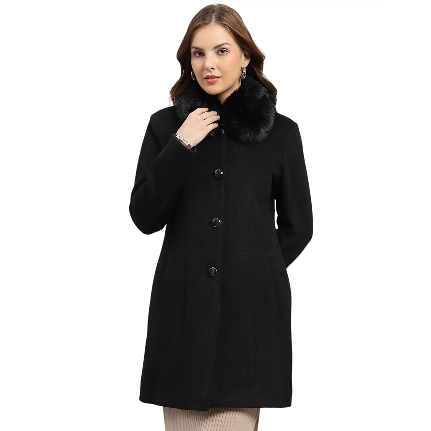 monte carlo Womens Regular Fit Solid Button Full Sleeve Winter Coat | Warm Woolen Overcoat for Ladies | Stylish Long Sleeve Buttoned Jacket (Pack Of 1)-picture-34