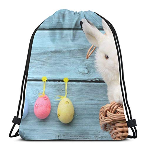 Elsaone Cute Rabbit in Basket Mochila con cordón Bolso Ligero para Mujeres 36 x 43cm
