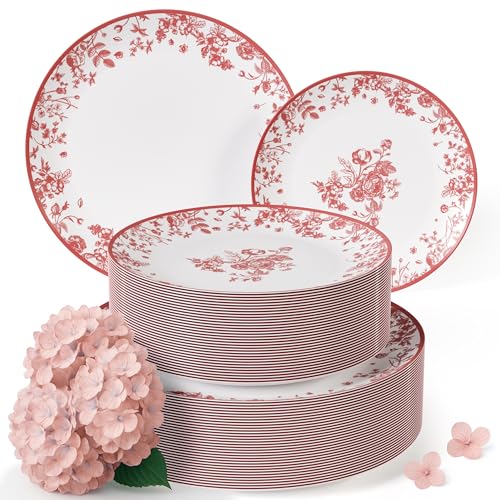 Trendables Disposable Plates For Party Supplies | Pink Floral Plastic Plates For Wedding 40 Pcs - 20 X 8 & 20 X 10 Dinner Plate Sets | Floral Plate Set Disposable Plastic Dinnerware Sets Trendables Disposable Plates For Party Supplies | Pink Floral Plastic Plates For Wedding 40 Pcs - 20 X 8 & 20 X 10 Dinner Plate Sets | Floral Plate Set Disposable Plastic Dinnerware Sets