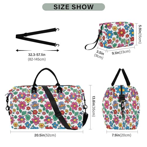 Weekender Bags Travel Duffel Gym Bag Flower Patten Carry on Overnight Tote Bag with Toiletry Bag for Airplane Travel Trip Gym Yoga3