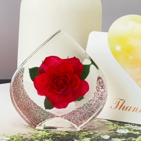Real Rose Specimen in Heart-Shaped Clear Resin - Preserved Natural Rose Flower, Romantic Keepsake, Unique Home Decor (2.68" x 1.5" x 1.3")