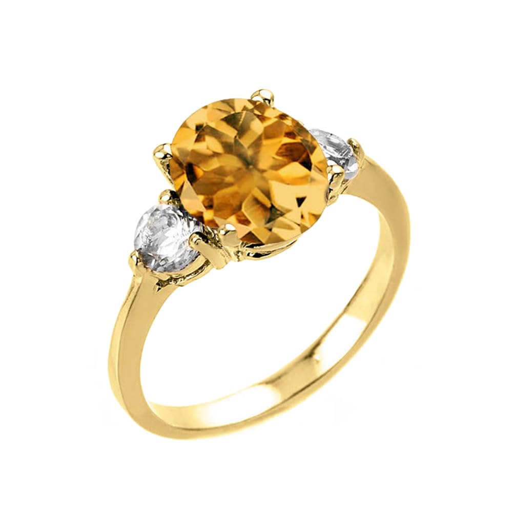 Yellow 9 ct Gold Genuine Citrine and White Topaz Gemstone Engagement Ring