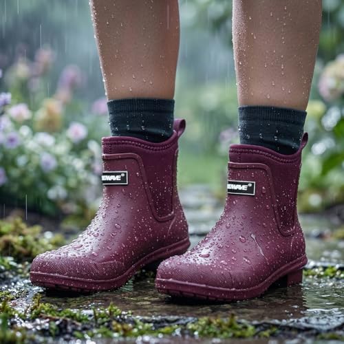 Showave Women's Ankle Rain Boots Seamless Rubber Garden Boot Comfort Lining — view 2